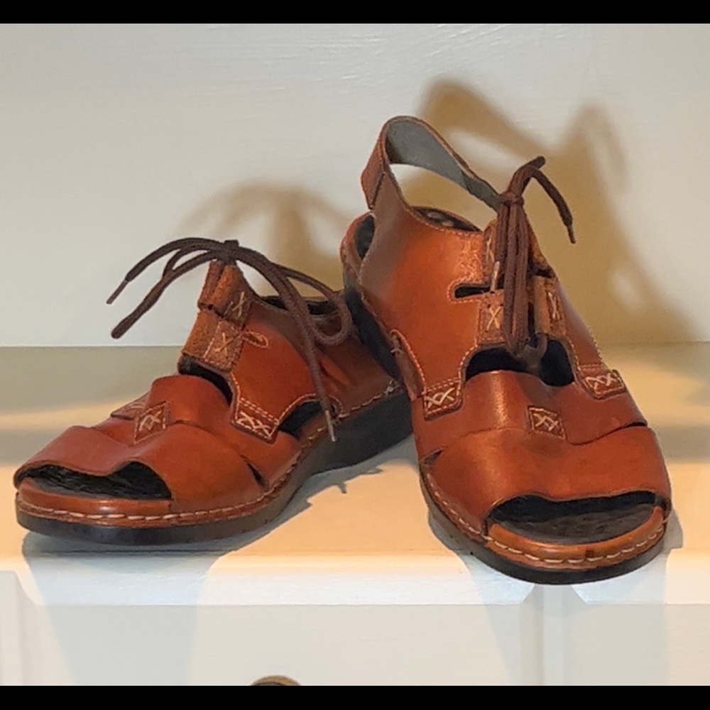 Rieker Brown Leather Lace-Up Open-Toe Sandals